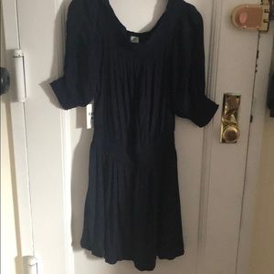 Aritzia Navy smocked off the shoulder dress